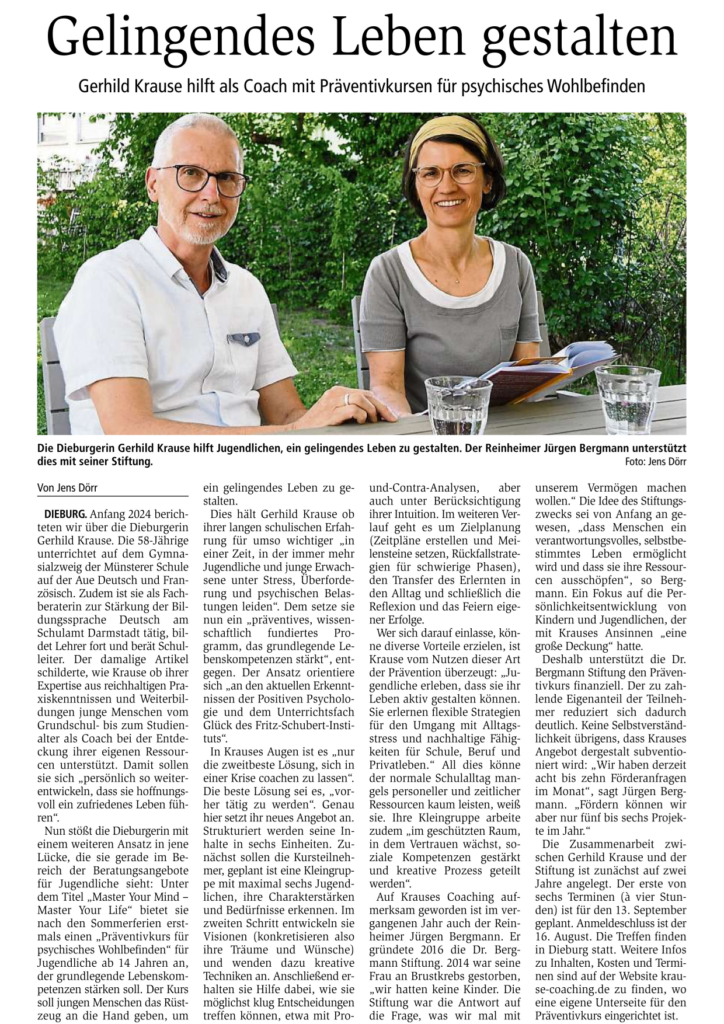 Zeitungsartikel über die Dr. Bergmann Stiftung im Dieburger Anzeiger.