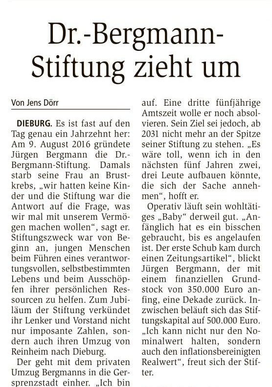Dr. Bergmann Stiftung zieht um